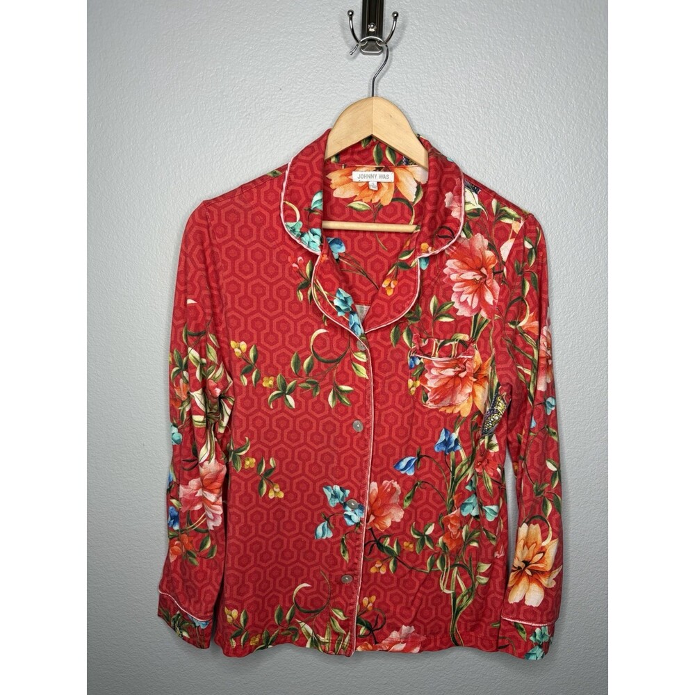 Johnny Was Women SMALL Soft Cotton Modal Blend Button Up Pajama Floral Top Only